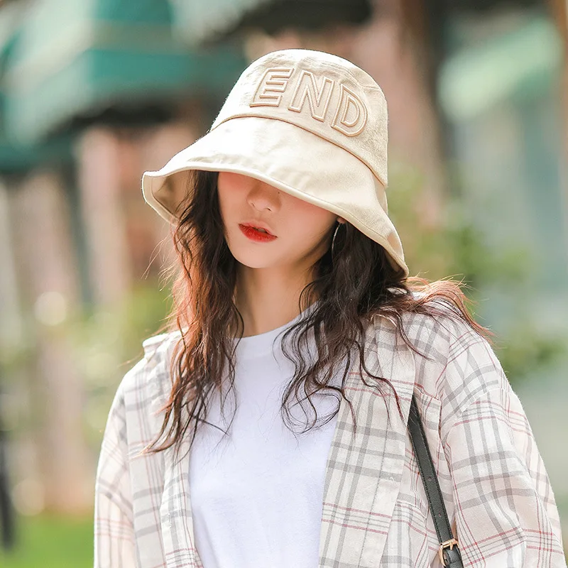 

END ~ Japanese Harajuku wind basin hat big eaves sun hat female summer three-dimensional letter embroidery Korean fisherman hat