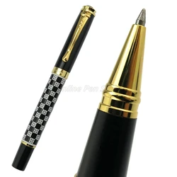 Jinhao – stylo à bille à carreaux en métal, noir et blanc, avec bordure dorée, rechargeable, papeterie professionnelle de bureau, outil d'écriture scolaire, 500 