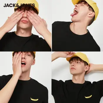 

JackJones Men's Black Stretch Cotton Embroidered Round Neckline Short-sleeved T-shirt| 220201610