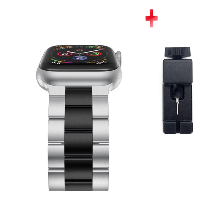 For Apple Watch band strap Series 7/6/5/4/3/2/1 40MM/44MM 41MM/45MM 38/42MM Stainless Steel Band Iwatch metal Replacement Strap SZYT-SilverBlack