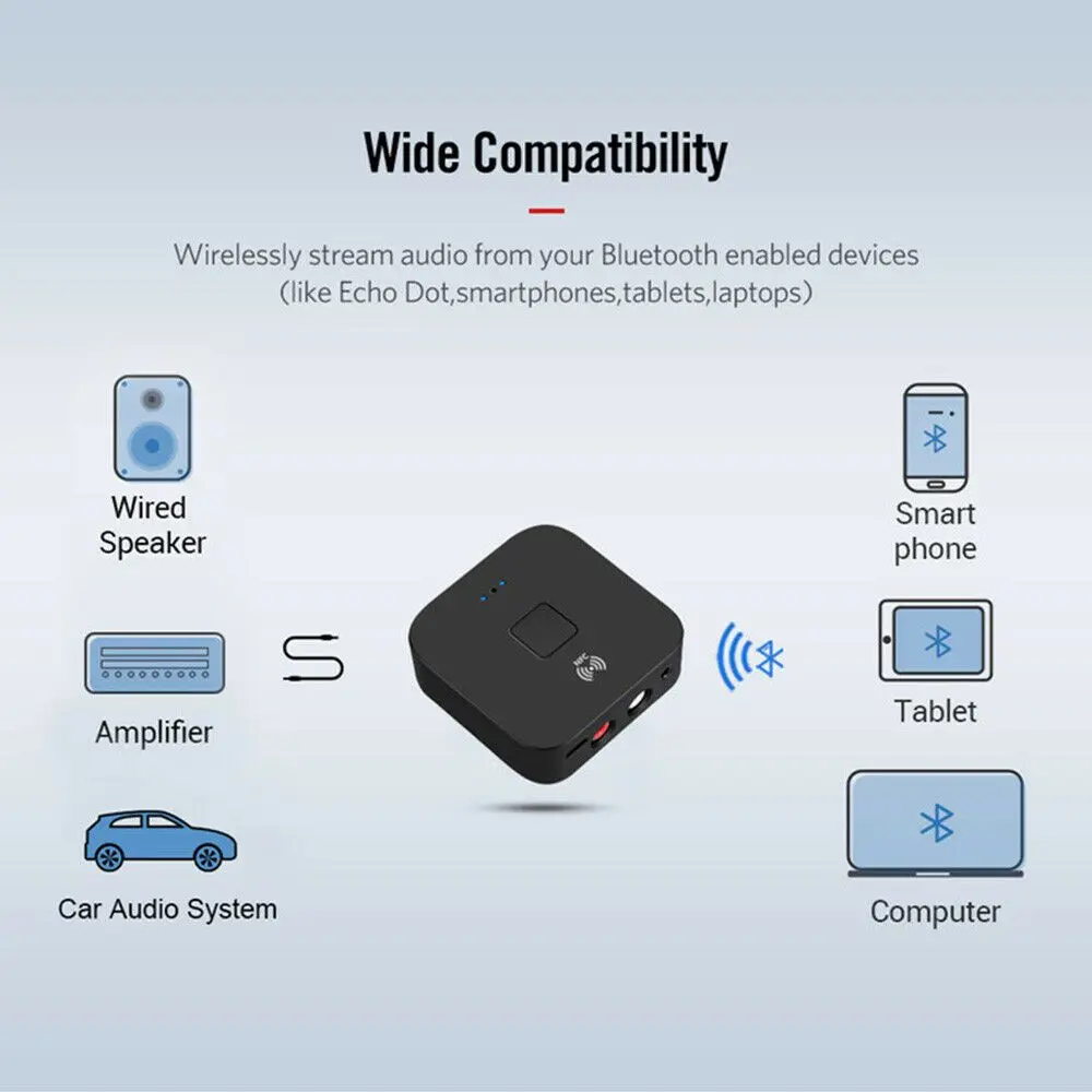 Горячая 1 шт. Bluetooth 5,0 музыкальный приемник беспроводной аудио Hands-Free адаптер вызова NFC для автомобиля