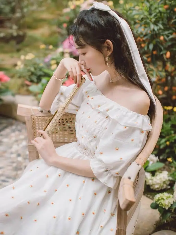 Short Sleeve Elegant Dress Women Square Collar Floral Design Kawaii Dress Female Casual One Piece Dress Korean Party 21 Summer Dresses Aliexpress