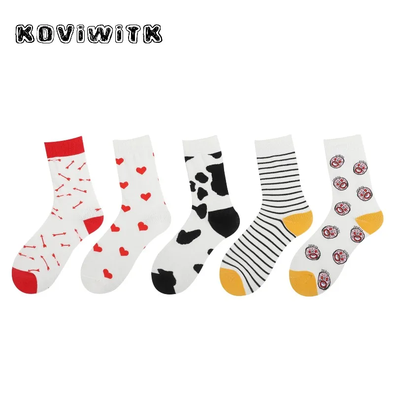 Fashion Red Cow Zebra Printed Short Womens Socks Love Cute Cotton black stripe Casual Sock women Winter Warm Girl Funny Sox | Женская