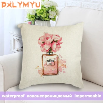 

Waterproof Cushion Cover 18X18inch Fashion Decorative Pillowcase Perfume Cosmetics Print Pillow Cover 45x45cm Sofa Home Decor