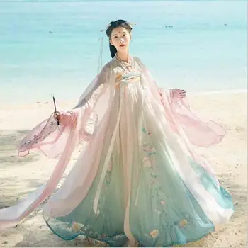 

Women Hanfu Gradation Blue Chinese Ancient Traditional Deluxe Wedding Hanfu Dress Princess Cosplay Costume For Lady Plus Size