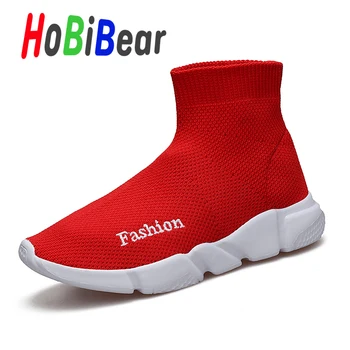 

HOBIBEAR Boys Flats Kids Shoes Brand Fashion Kids Girls Sport Sock Shoes Black Red Unisex Kids Shoes High Top Boy Sock Sneakers