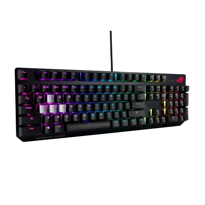 Клавиатура ASUS ROG Strix Scope Cherry MX red silent проводная, игровая, RGB подсветка, USB, аллюминивая рама, цвет: черный