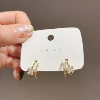 

South Korea Dongdaemun 925 Silver Simple Zircon Flowers Ear Stud Immortal Versatile Elegant Earrings GIRL'S Earrings