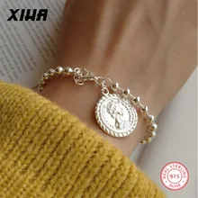 Queen Elizabeth Монета браслет для женщин 925 пробы Серебряный Готический Бохо ювелирные изделия персонализированные Диск Европейский бисер, подвеска браслет
