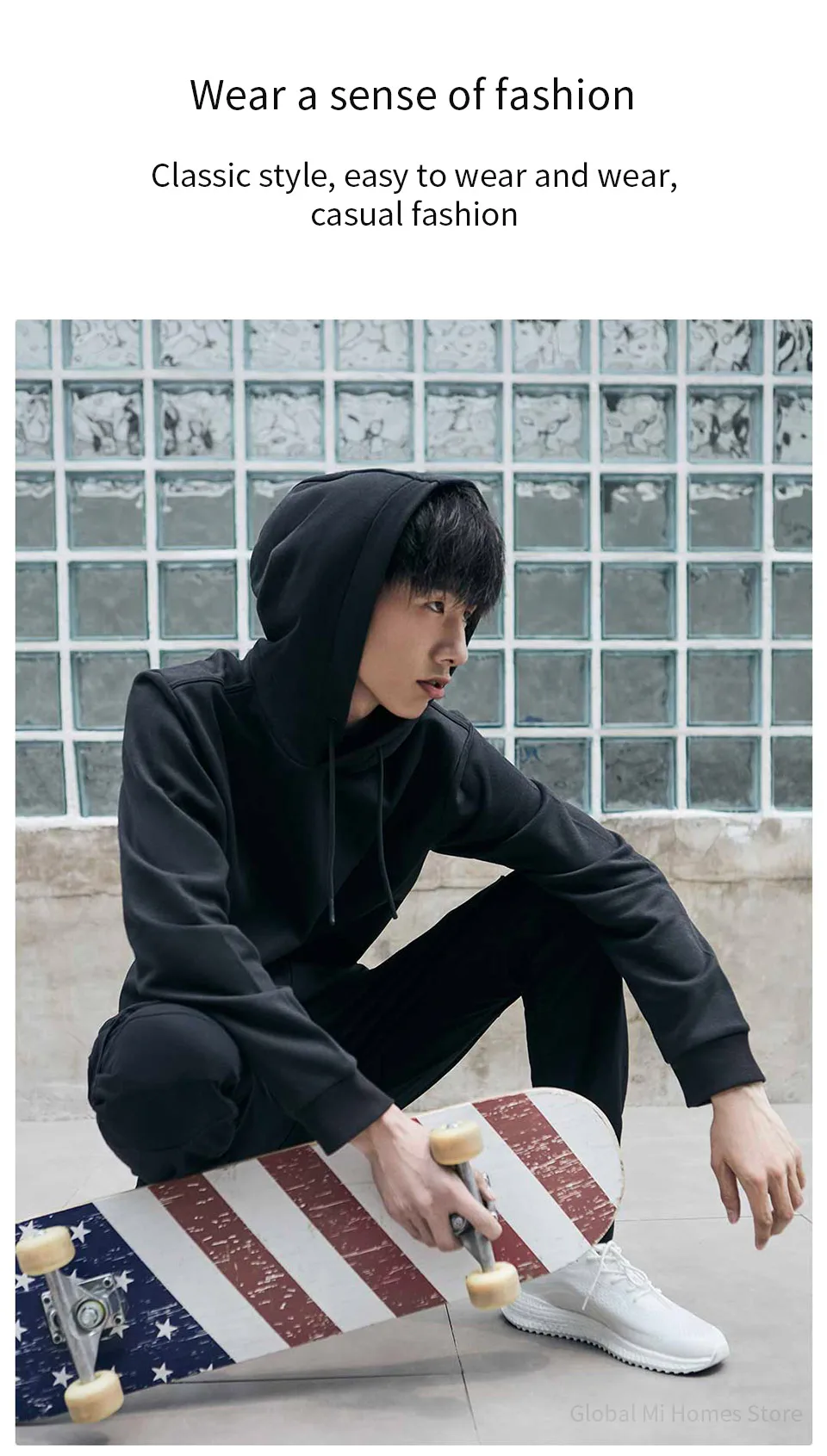 Xiaomi UREVO life Мужской флисовый классический свитер с капюшоном, трендовая одежда мягкая и удобная, подходит для осеннего и зимнего сезонов