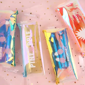 

Cute Pencil Case Creative Laser Pen Case Kawaii Transparent For Girls Kawaii Back Stationery School Pencil To Pouch Office O1L1