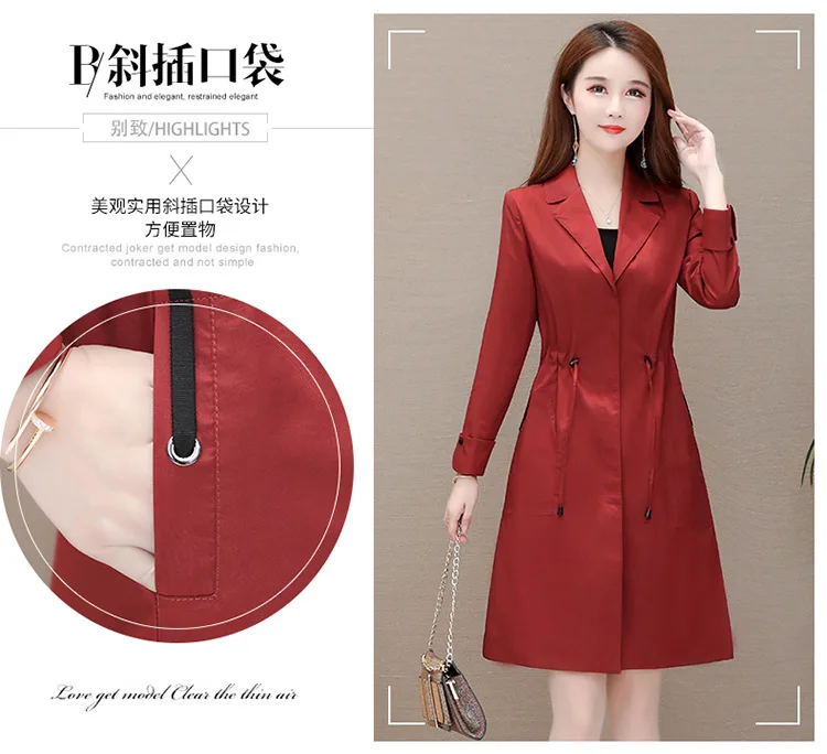 WOMEN'S Windbreaker Women's Mid-length New Style Korean-style Popular Waist Hugging Elegant Suit Collar Large Size Small Co