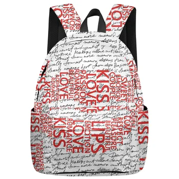 

English Background Red Lips Backpack For Teenage Travel Bags School Bags Backpack Interior Key Chain Holder