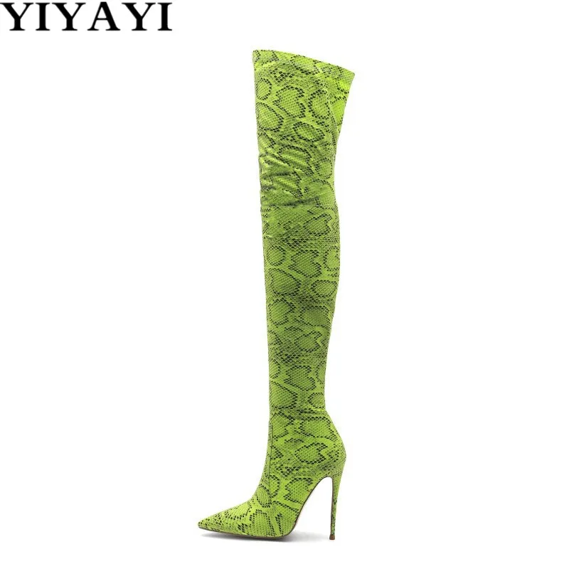 

Snake Print Women Winter Boots Over The Knee High Heels Boots Pointed Toe Thigh Ladies Boots Party Shoes Woman Botte Femme