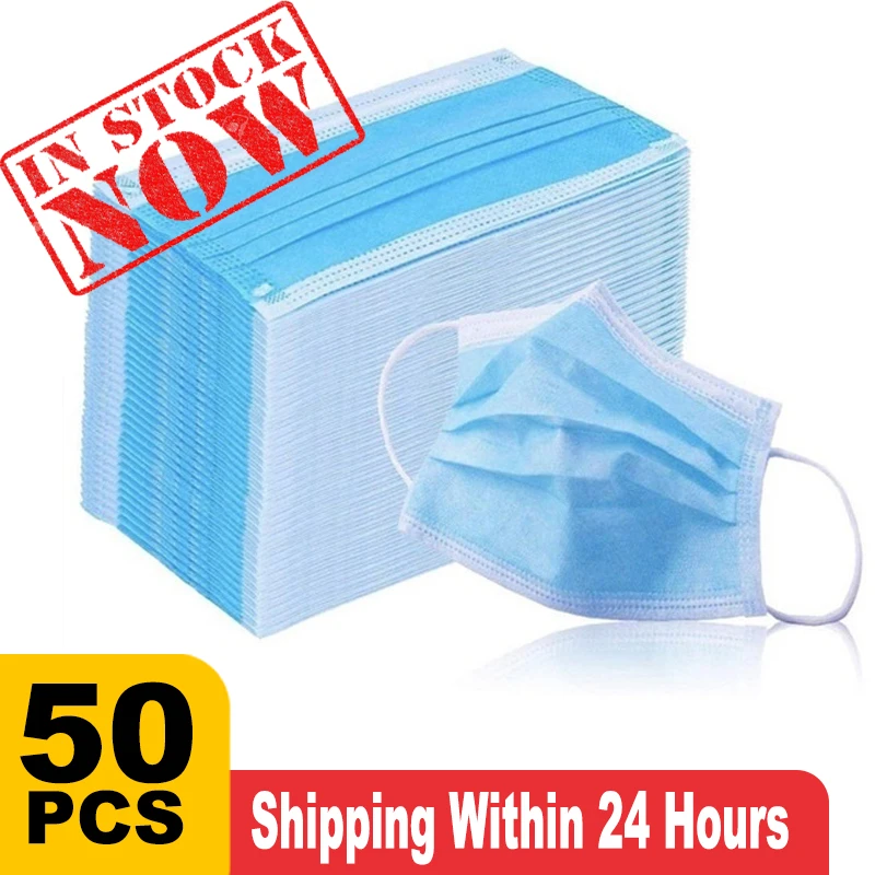

Masque Fast delivery 50pcs Disposable Masks Nonwoven Mouth Mask 3-Ply Anti-Dust Meltblown cloth Masks not FFP3 KF94 N95 FFP2