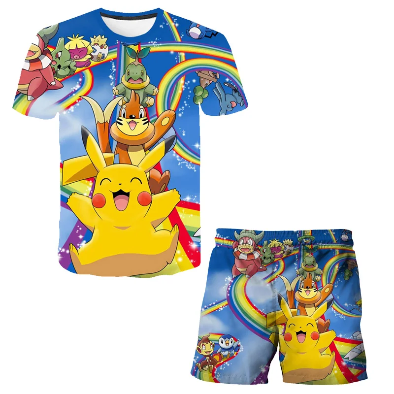 2022 New Children Sets Summer 3D Cartoon Suits Cute girl T Shirt Boys Girls Top + shorts 2pcs Sets Children Fashion Sets 4-14 Y