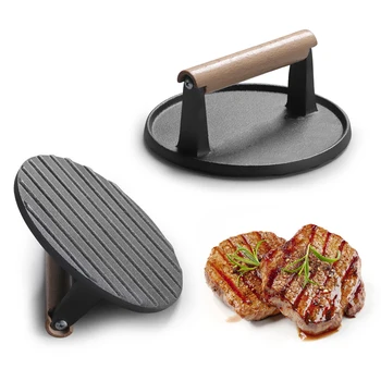 

Grill Burgers Meat Press Pee With Wood Handle Meat Presses Grill Press Round BBQ Easy Using Multitools Dibiao Grill Press