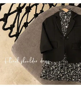 

Children spring coat for girls fashion cotton solid black suits long sleeve turn-down collar Suit coat for girls