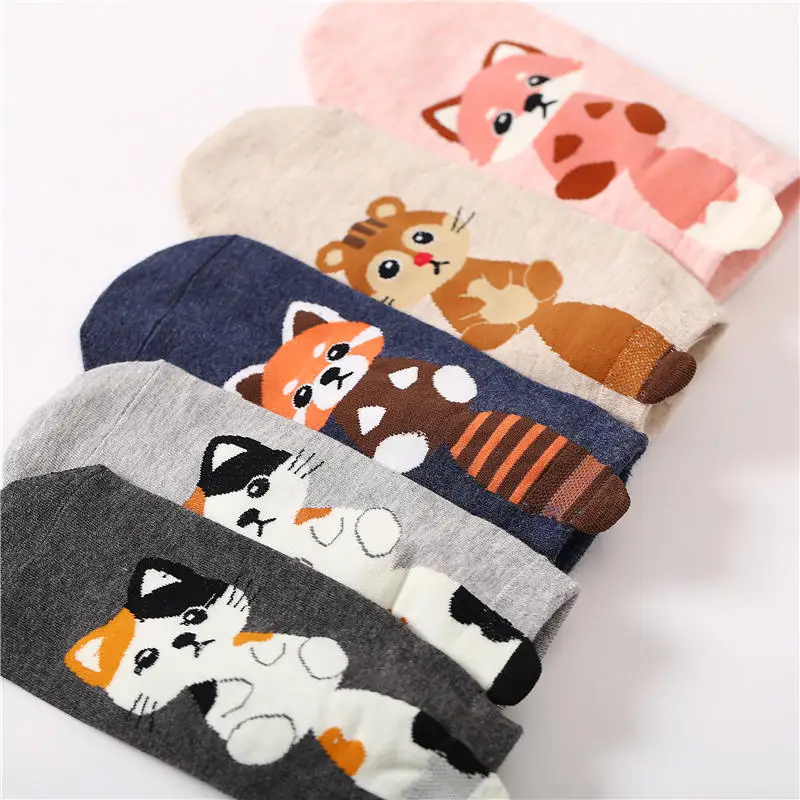 Милые модные женские Носки с рисунком; носки-тапочки для спальни для женщин и девочек; теплые носки с принтом лисы; harajuku kawaii