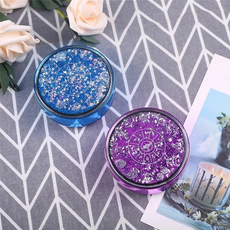 

PINKSEE Portable Round Flowing Sequin Quicksand Design Contact Lens Case Cute Constellation Theme Lens Container