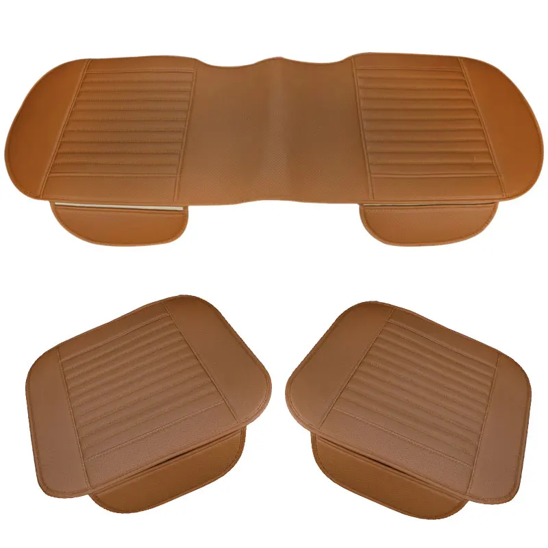 Универсальные автомобильные защитные чехлы на сиденье автомобиля коврик дышащий из искусственной кожи автомобильный передний чехол на заднее сиденье авто подушка сиденья 4 цвета - Название цвета: 1Set Brown