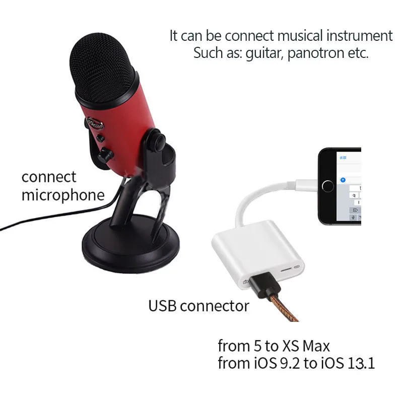Адаптер USB OTG для камеры iphone ios14 MIDI клавиатура Piano подключение к зарядному порту