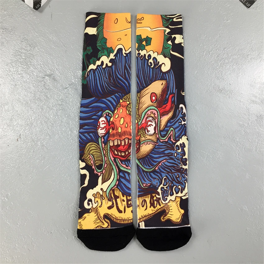 Модные мужские и женские ретро носки Ukiyo e 24 цвета с принтом китов волн модные