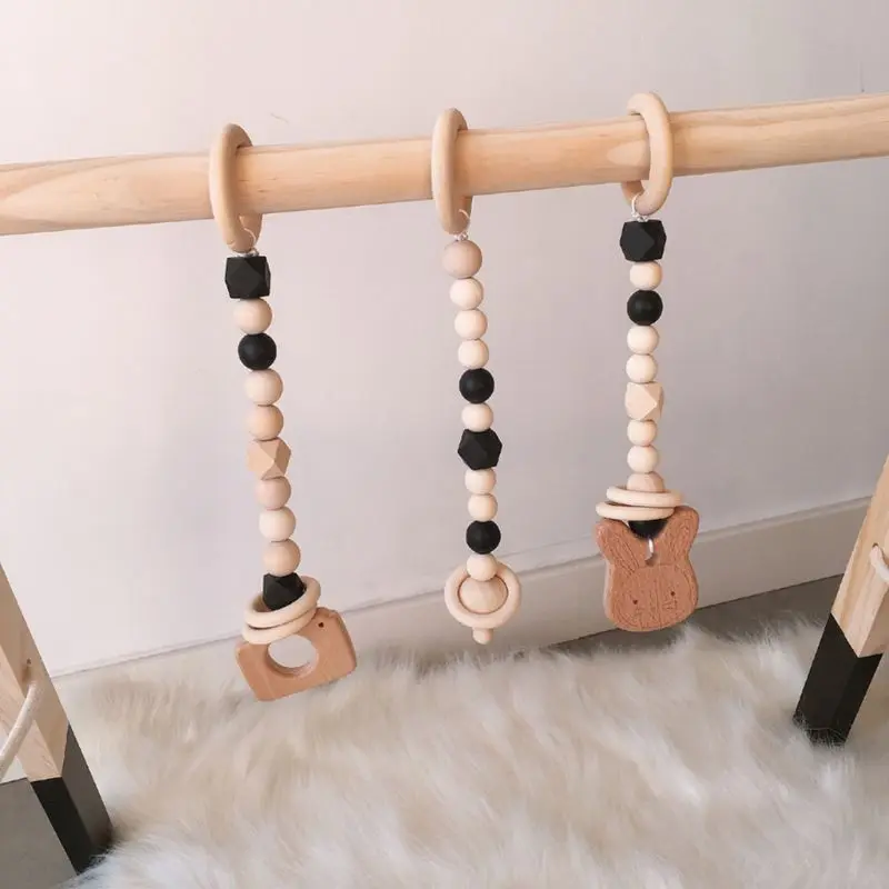 Nórdico dos Desenhos Animados do Bebê de Madeira Decoração do Quarto Brinquedos com Ornamentos Estilo Maciça Crianças Ftness Rack Pingente Roupas Infantis Quadro 3 Academia de bebê