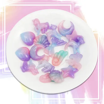 

16Pcs Mix Styles Pentagram Moon Unicorn Flat Back Resin Cabochon Animal Resin Flatback Cabochone For DIY Home Hair Decoration