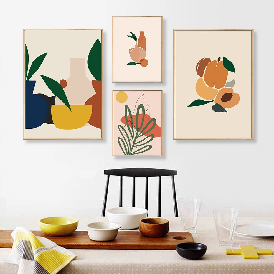

Abstract Fruit Vase Leaf Geometric Pattern Canvas Painting Nordic Wall Art Pictures Poster And Print Living Room Home Decor