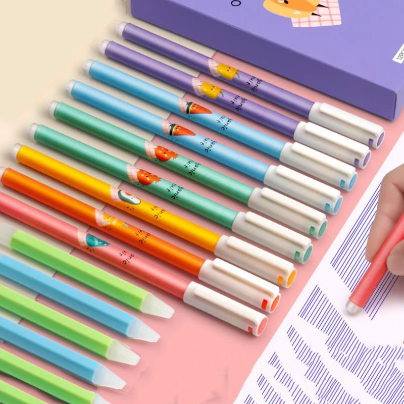 

6Pcs/Set Avocado Gel Pen 0.5mm Erasable Washable Handle Erasable Pen Refill Rod Blue Black Ink School Office Writing Stationery