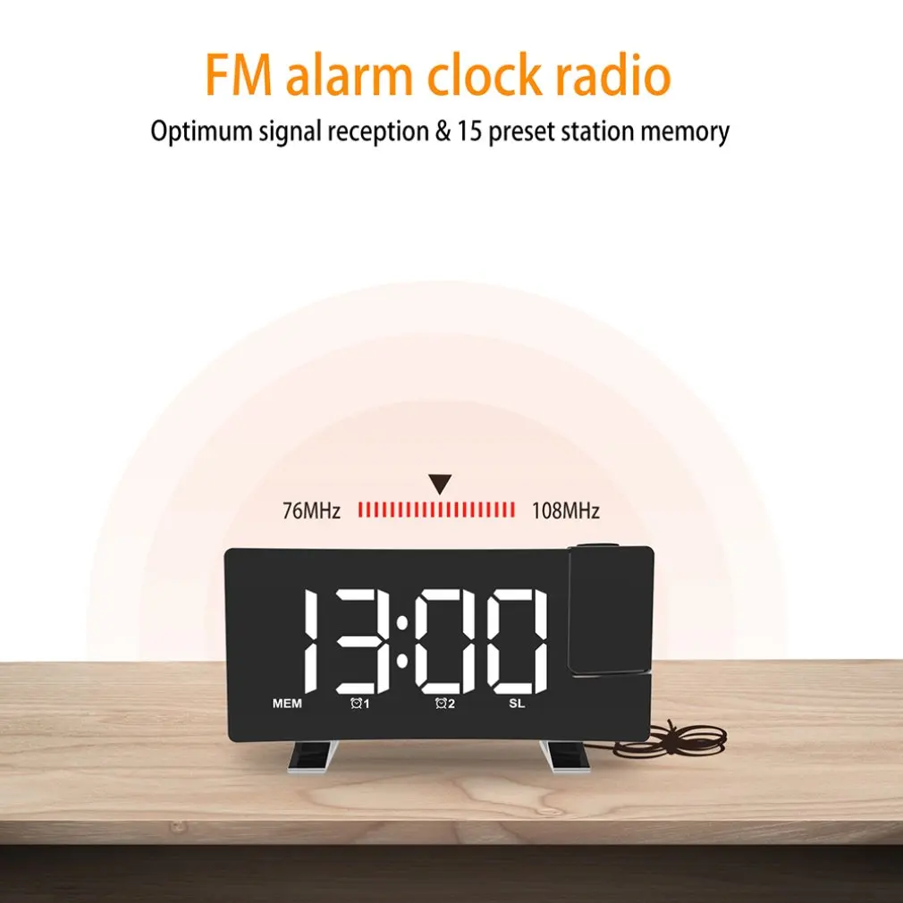 Radio Projection Alarm Clock Large Screen Led Display Electronic Clock Surface Double Alarm Clock Bedroom Home Clock