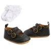 Baby Girls Boys Non-Slip PU First Walking Shoes, Buckle Strap Soft Sole Solid Infant Slip-on Sock Shoes 5