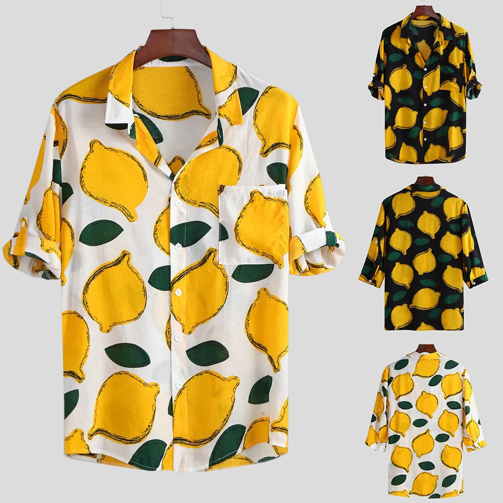 Мужская рубашка camisa masculina уличная осенне-зимняя Повседневная рубашка с отложным воротником и принтом на пуговицах с коротким рукавом мужские рубашки