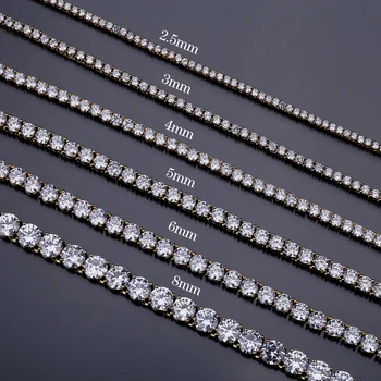 

Gold/Silver Color Plated Iced Out CZ 2.5mm-6mm Tennis Chain Necklace hip-hop Jewelry Men's Necklace In Europe And USA