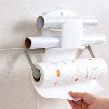 

Kitchen Multifunction Plastic Cling Film Holder Non Punch Towel Storage Rack Wall-mounted Tinfoil Organizer