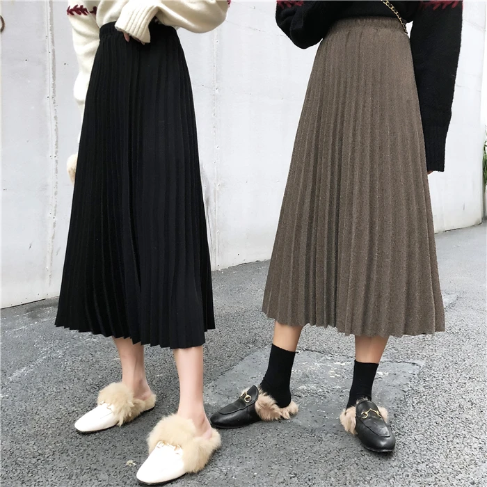 Новая женская одежда faldas mujer moda эластичная плиссированная юбка с высокой талией весенне-осенние модные брендовые корейские трикотажные юбки