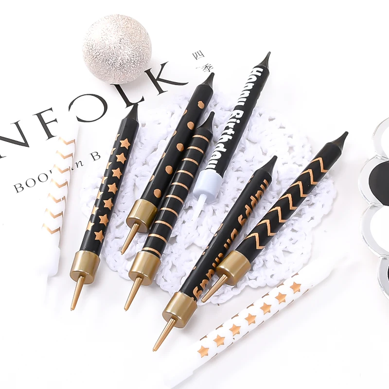 Cakelove candle Baking cake decoration Korean Ins gold and silver stripes stars birthday black white party | Дом и сад