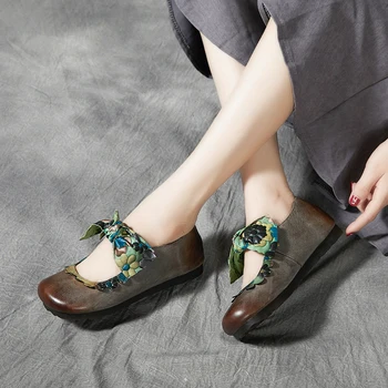 

2020 Women Flowers Flat Shoes Genuine Leather Casual Slip on Retro Driving Shoes Everyday Soft-soled Comfortable Shoes