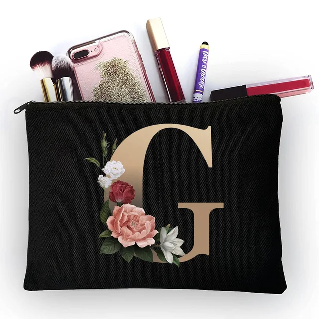 Girl Makeup Bag Golden Letter Pattern Classic Organizer Bag Pouches for Travel Bags Pouch Women's Cosmetic Bag 4gold G