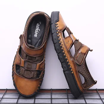 

Mazefeng 2019 New Leather Summer Men's Sandals Casual Beach Shoes High Quality Roman Sandalias Soft Sole Sandals Plus Size 38-46