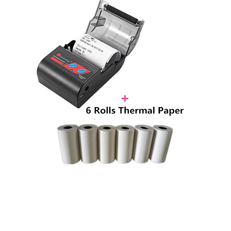 high quality portable inkless wireless thermal printer plus 6 rolls paper
