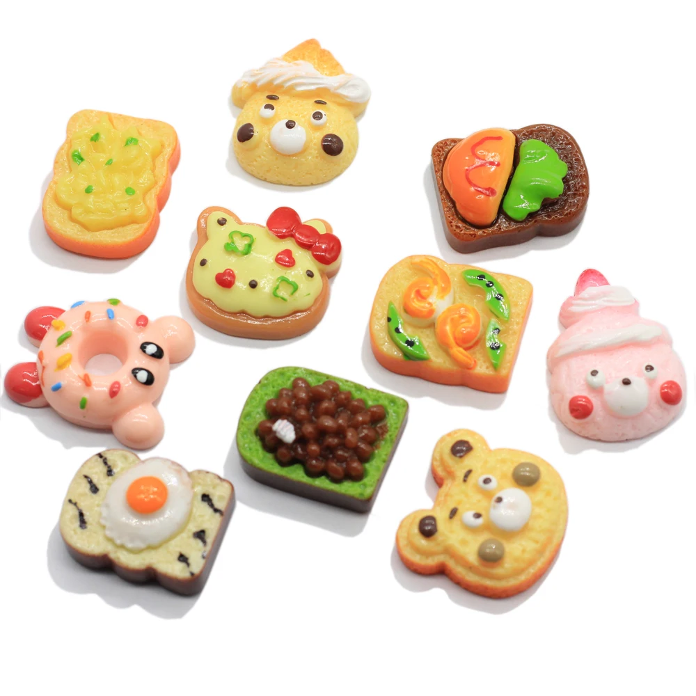 

Hot Popular Kawaii Cartoon Animal Bread Donut Flatback Resin Cabochons Scrapbooking Accessories DIY Embellishment Decor Craft