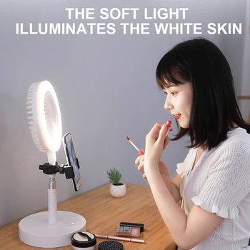 

Mini USB Fan Dressing Table For Live Stream 2 In 1 Video Chat Foldable Adjustable Brightness With LED Light Desk Conference