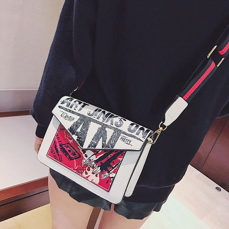 

Micro Summer New Style WOMEN'S Bag Korean-style Cool Graffiti Square Sling Bag Ribbon Spray-print Shoulder Bag Oblique Mini Bag