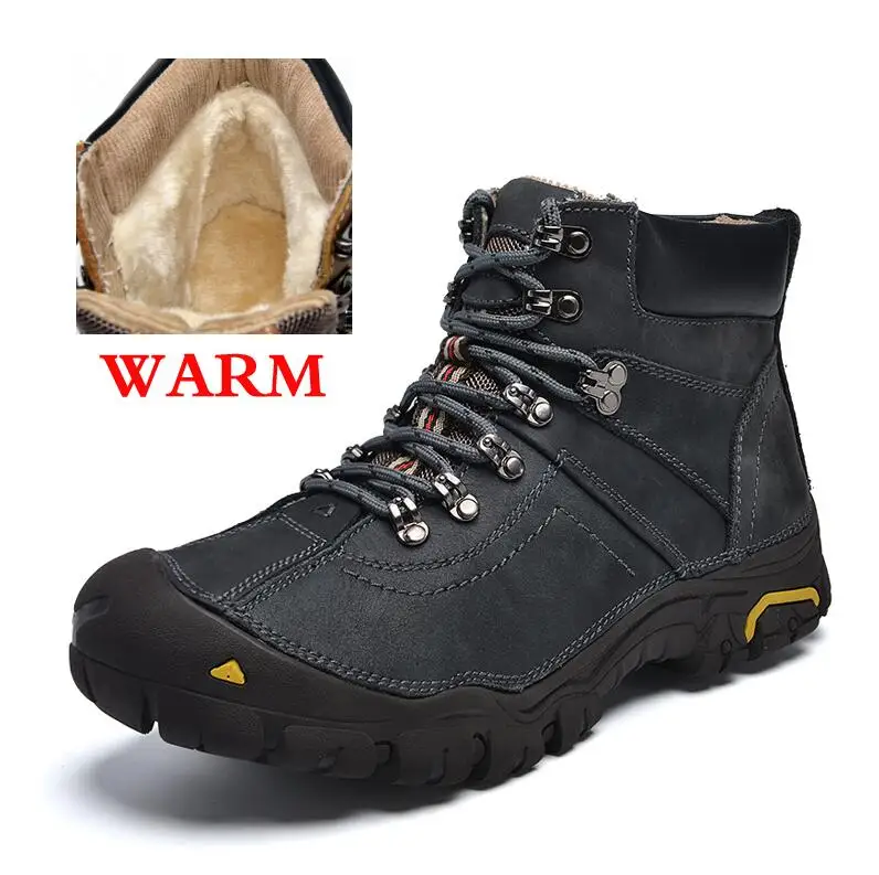 Новое поступление; обувь из натуральной кожи; мужские зимние ботинки в русском стиле; большие размеры; высококачественные кожаные ботильоны; теплая зимняя обувь на шнуровке - Цвет: Grey