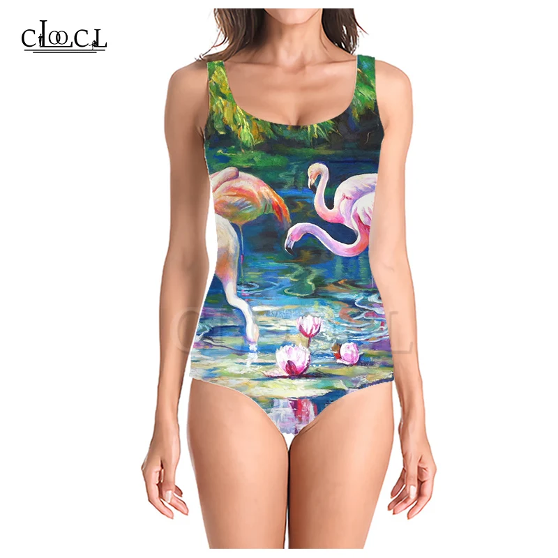 Женский цельный купальник CLOOCL Flamingo Цельный с 3D принтом тонкий сексуальный без