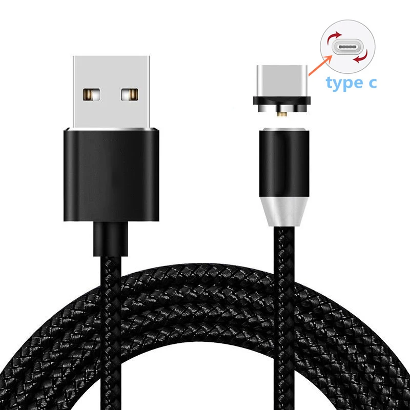 Магнитный USB светодиодный кабель Micro USB type C для быстрой зарядки huawei Y3 Y5 Y7 Y5 Y6 Y7 Prime P20 lite P30 зарядное устройство для телефона - Цвет: Type C Cable Black