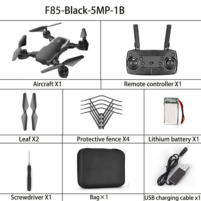 black 5MP 1b F85 Квадрокоптер беспроводной Радиоуправляемый Дрон с 4k Hd камерой Wifi Fpv Вертолет складной Квадрокоптер для детей подарок игрушки Vs E58 - Цвет: black 5MP 1b