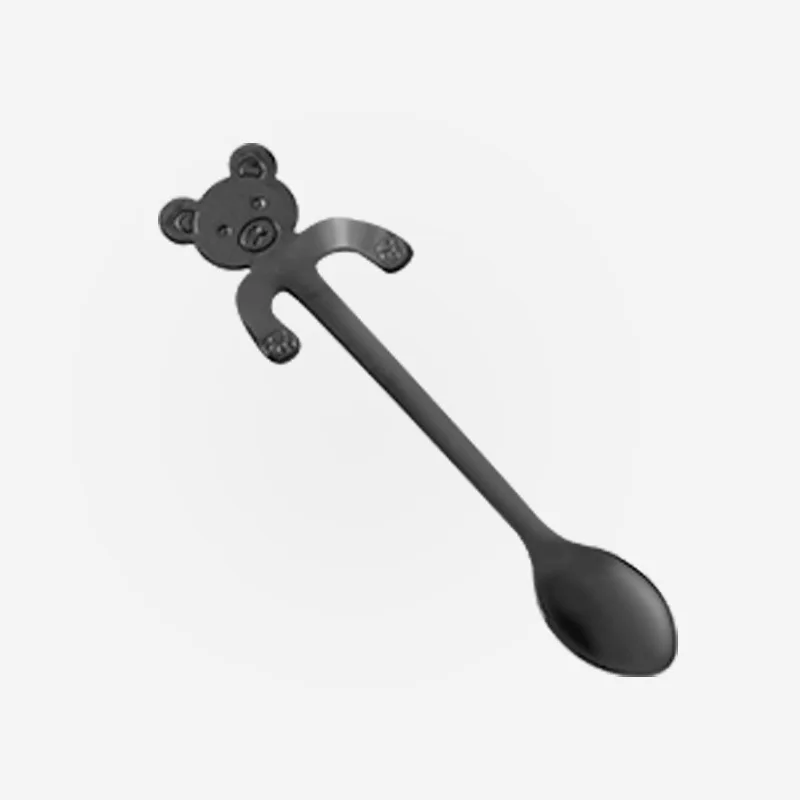 black B 304 нержавеющая сталь кофейная ложка милые Креативные в мультяшном стиле кошка и медведь десертная ложка ручка висячая кофейная кухня гаджет ложка - Цвет: black B
